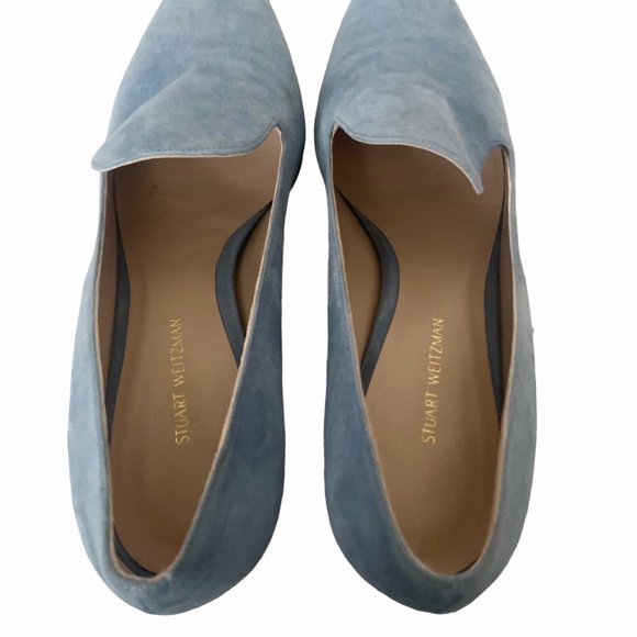 Stuart Weitzman Arkymid Block Heeled Loafers in Jean Suede - Picture 6 of 11